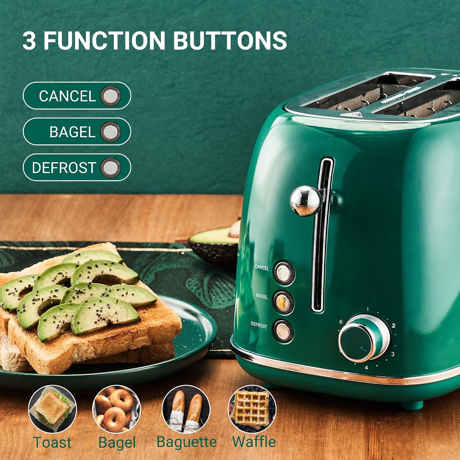 2-slice-toaster-retro-stainless-steel-with-bagel-cancel-and-defrost-functions-6-bread-shade-settings-extra-wide-slots-and-removable-crumb-tray-green