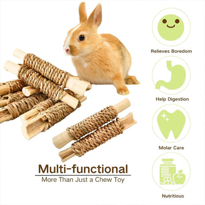 15Pcs Rabbits Chew Toy,Sweet Bamboo Chew Stick for Small Animals | Natural Seagrass Sweet Bamboo Chew Stick for Guinea Pigs Chinchillas Hamsters Rats, Bunny Cage Enrichment2