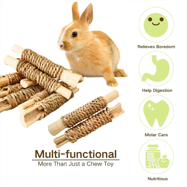 15Pcs Rabbits Chew Toy,Sweet Bamboo Chew Stick for Small Animals | Natural Seagrass Sweet Bamboo Chew Stick for Guinea Pigs Chinchillas Hamsters Rats, Bunny Cage Enrichment2