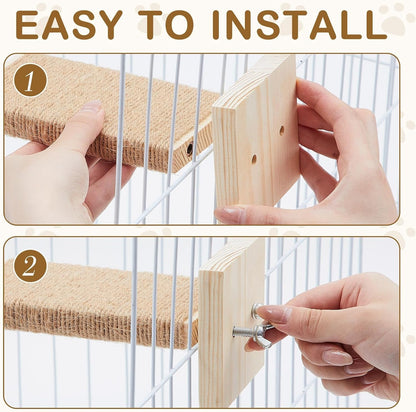 Aceorbit 4 Pcs Cat Cage Ladder Accessories Catio Indoor for Climbing Tree Steps Scratching Post Perches Sisal Hemp Shelf Wooden Ladder Furniture inside with Install Screws (Square)4