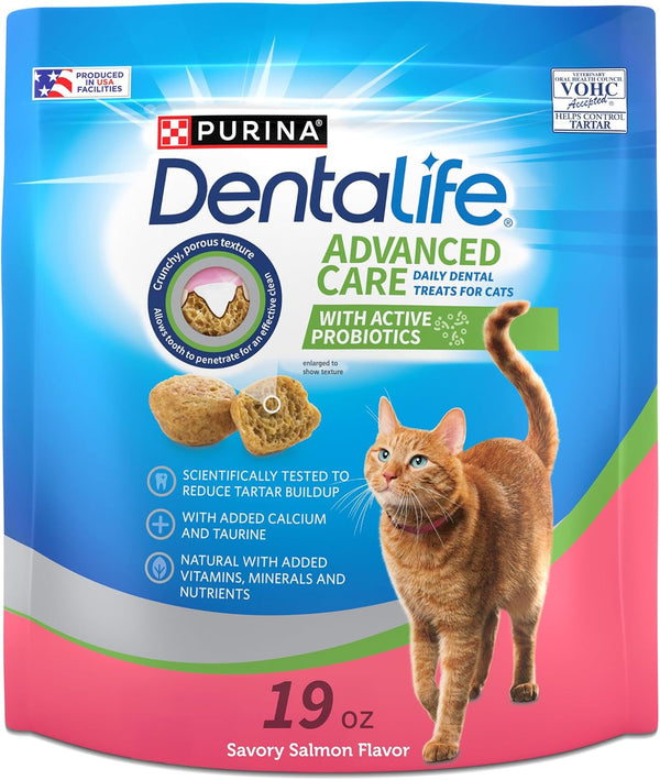 Purina Dentalife Made in USA Facilities Cat Dental Treats, Savory Salmon Flavor - 19 Oz. Bag1