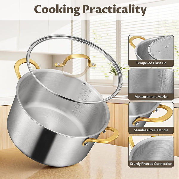 10 QT Stock Pot with Lid, Full Clad Tri-Ply Stainless Steel Soup Pot | Large Induction Cooking Pot, Uncoated & Built to Last, for Festive Party Drinks, Heavy-Duty Stock Base and Seafood Steaming5