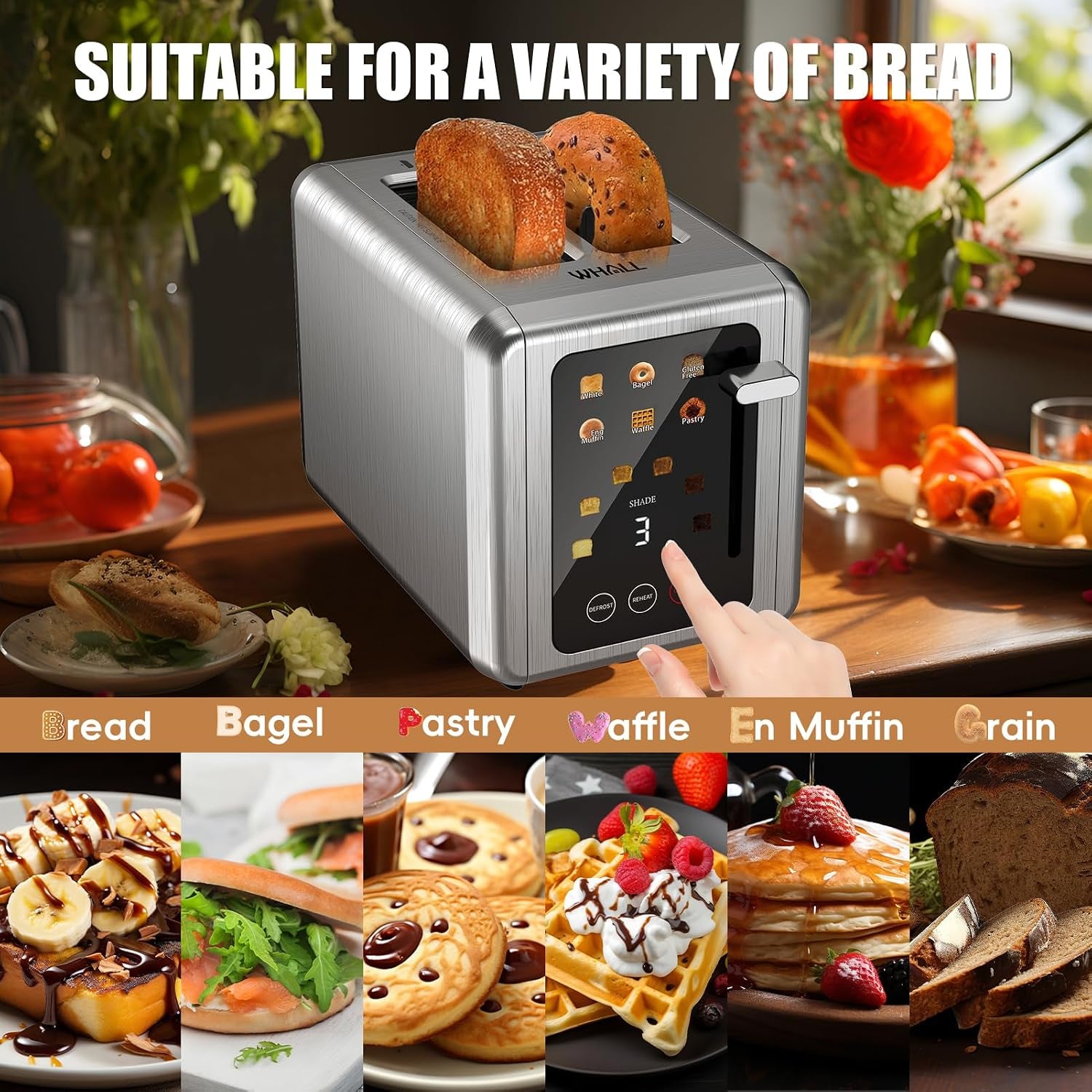 2-slice-toaster-smart-full-touch-screen-extra-wide-slots-silver-stainless-steel-6-shade-settings-reheat-defrost-mute-standby-cancel-bread-bagel-gluten-free-waffle-pastry-digital-timer
