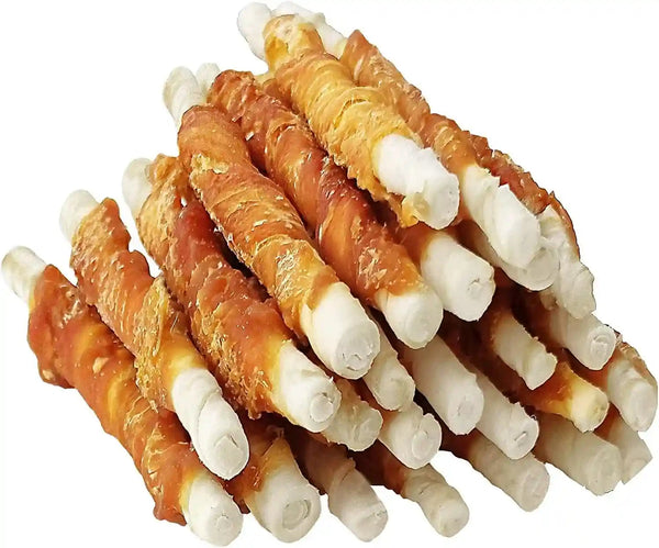 MON2SUN Dog Treats, 5 Inch Chicken Wrapped Rawhide Sticks, 14.11 Oz | Long-Lasting Chew Engagement, Dental-Friendly Chewing Support, Sized for Puppies and Small Dogs14