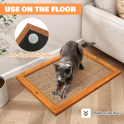 Wall Mounted Cat Scratching Post, Wooden Sisal Scratcher for Indoor Cats | Natural Wood Frame with Durable Sisal Rope Surface, Protects Furniture, Easy Wall Mount. Sturdy for Large Cats.4