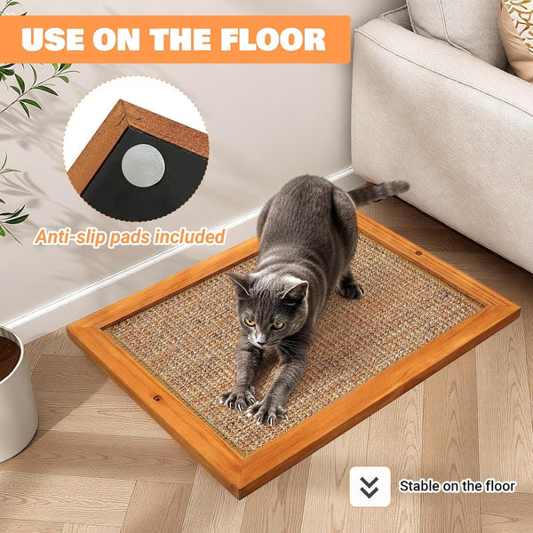 Wall Mounted Cat Scratching Post, Wooden Sisal Scratcher for Indoor Cats | Natural Wood Frame with Durable Sisal Rope Surface, Protects Furniture, Easy Wall Mount. Sturdy for Large Cats.4