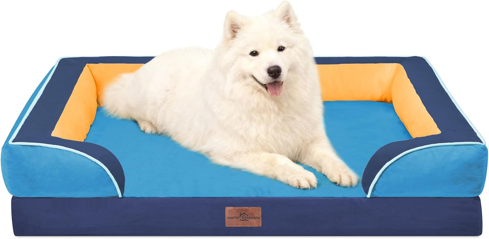 comfort-expression-orthopedic-dog-bed-for-extra-large-dogs-with-bolster-waterproof-dog-couch-bed-with-washable-cover-non-slip-bottom-supportive-egg-crate-foam-xl-pet-bed-42x30-inch