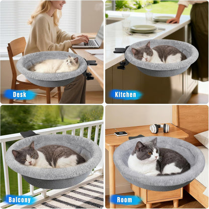 IPOW Heavy Duty Steel Frame 360° Rotating Cat Desk Bed Semi-Circular Cat Bed, Soft Faux Rabbit Fur Material, Suitable for Various Desktops-Maximum Hold up to 40Lb6