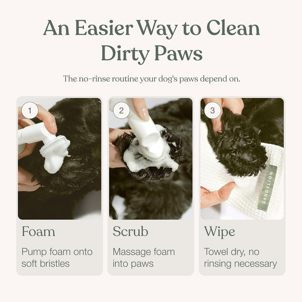 Dog Paw Cleaner, Clean Paws, No Rinse Foam Cleaner with Brush, 5 Fl Oz | Dandylion Dog Paw Washer, Fragrance Free, Ph Balanced, Waterless, Foaming Washer with Silicone Brush, Pet Cleaning Supplies6