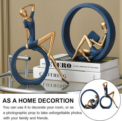 2PCS 11''H Girl Statues, Reading Girl Sculptures Ornaments, Blue | Abstract Sculptures, Yoga Girl Collectible Figurines for Home Office Living Room Table Bookshelf Desk Housewarming Décor5