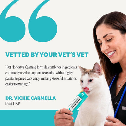 Pet Honesty Cat Lickable Treats with L-Theanine & Chamomile - Squeezable Puree Pouches for Cats - Behavior Support for Travel, Vet Visits, Grooming, & Separation (Salmon, 20 Ct)4