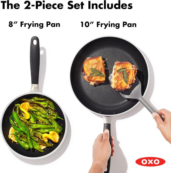 OXO Nonstick 8” and 10” Frying Pan Set, Pfas-Free Ceramic Skillets, Dishwasher & Oven Safe, Stay-Cool Silicone Handle4