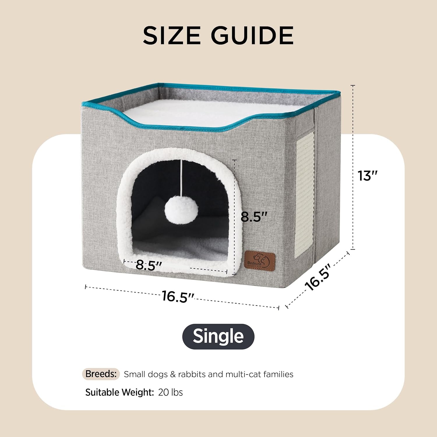 bedsure-cat-house-bed-for-indoor-cats-with-fluffy-ball-and-scratch-pad-grey-16-5x16-5x13-in-large-cat-cave-for-multiple-pets-foldable-cat-hideway-cube-for-sleeping-kitten