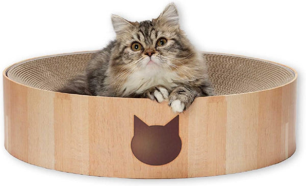 Necoichi Cat Scratcher Bowl for Indoor Cats - Cat Scratching Lounger with Reversible Usability and Extra Comfort for Lounge, Cardboard Bed Couch / (Regular, Dark Cherry)10
