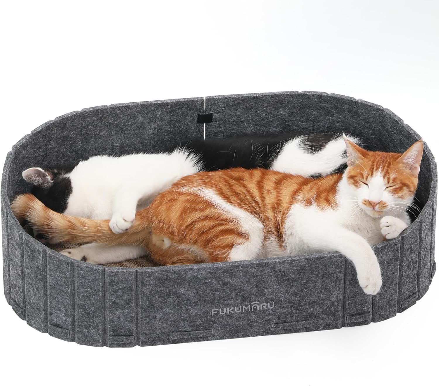 fukumaru-cat-scratcher-24-inch-sofa-shape-cat-scratching-bed-couch-indoor-oval-felt-cat-scratcher-bed-with-reversible-detachable-cat-scratching-boards-round-cats-scratch-pads-refill-beige