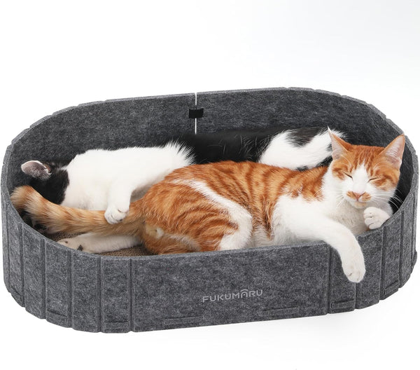 FUKUMARU Cat Scratcher, 24 Inch Sofa Shape Cat Scratching Bed Couch Indoor | Oval Felt Cat Scratcher Bed with Reversible Detachable Cat Scratching Boards, round Cats Scratch Pads Refill, Beige10