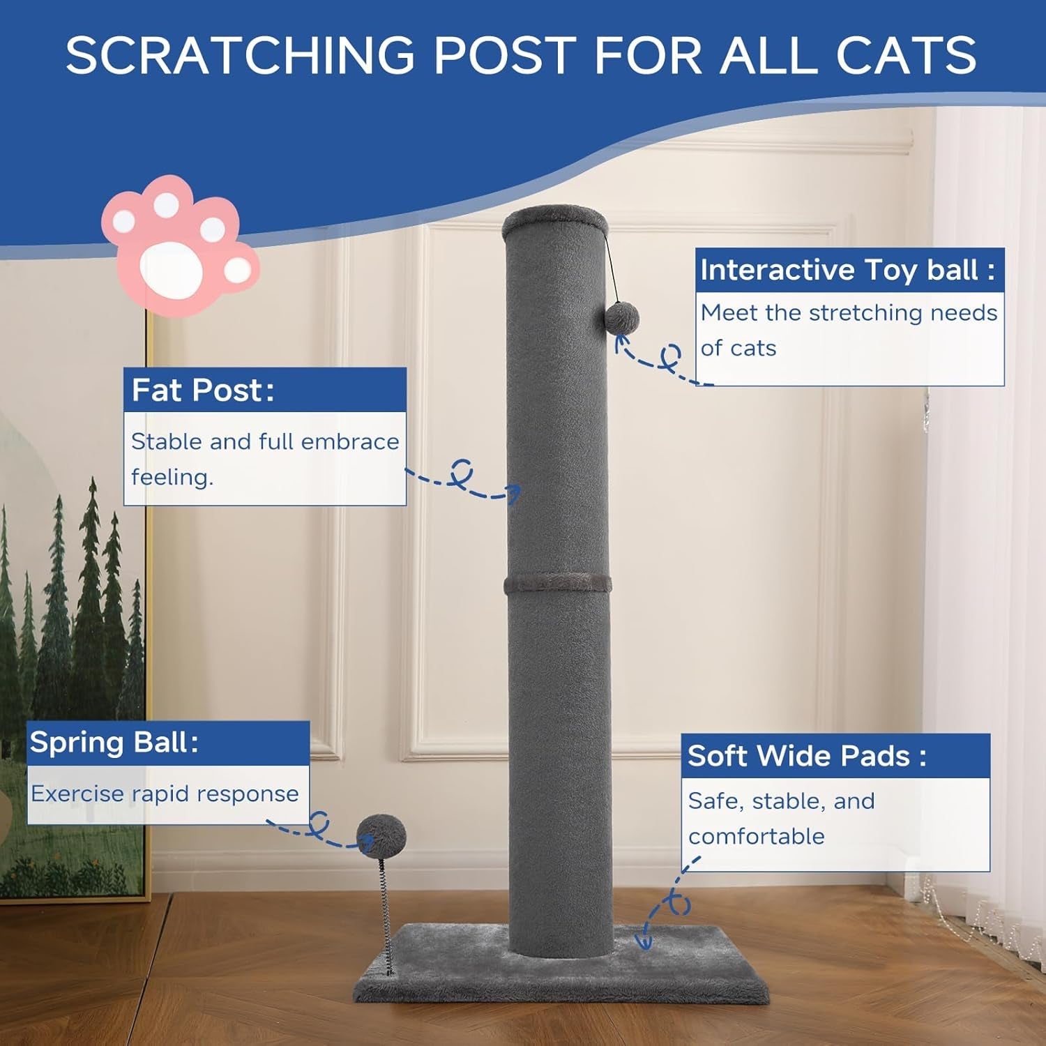cat-craft-cat-scratching-post-carpet-scratching-post-41-for-indoor-cats-tall-cat-scratch-post-carpet-cat-scratcher-with-replaceable-toys-sturdy-base-large-gray-41in-tall-short-plush-scratch-post-stable-base-interchangeable-play-toys-for-indoor-cats-to-avoid-furniture-scratching