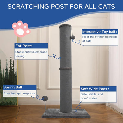 Cat Craft Cat Scratching Post Carpet Scratching Post 41" for Indoor Cats, Tall Cat Scratch Post, Carpet Cat Scratcher with Replaceable Toys, Sturdy Base, Large, Gray | 41In Tall Short Plush Scratch Post, Stable Base, Interchangeable Play Toys, for Indoor Cats to Avoid Furniture Scratching6