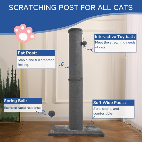 Cat Craft Cat Scratching Post Carpet Scratching Post 41" for Indoor Cats, Tall Cat Scratch Post, Carpet Cat Scratcher with Replaceable Toys, Sturdy Base, Large, Gray | 41In Tall Short Plush Scratch Post, Stable Base, Interchangeable Play Toys, for Indoor Cats to Avoid Furniture Scratching6