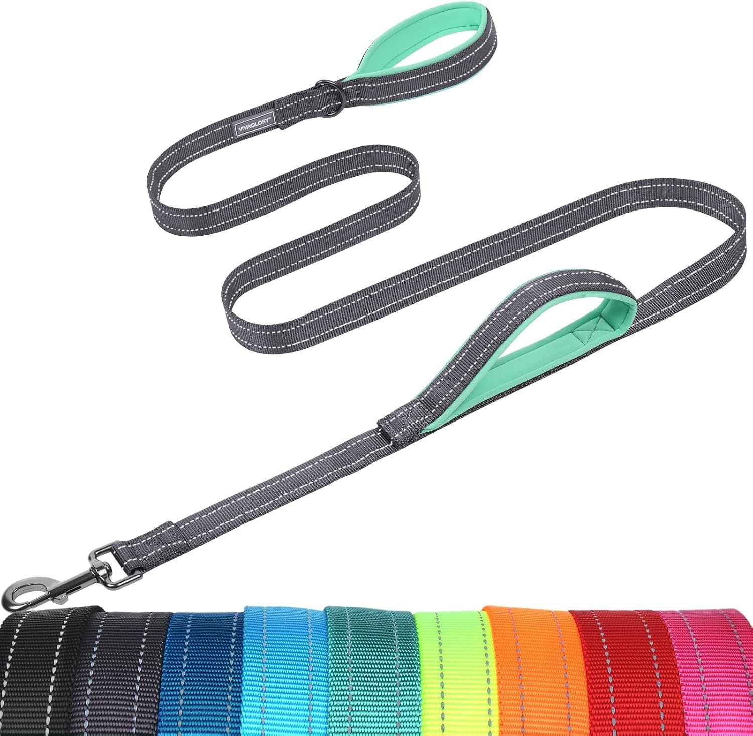 vivaglory-double-handle-dog-leash-twingrip-6ft-x-1in-navy-dog-leash-for-collar-with-traffic-handle-2-loop-for-walking-training-traffic-control-reflective-heavy-duty-puppy-pet