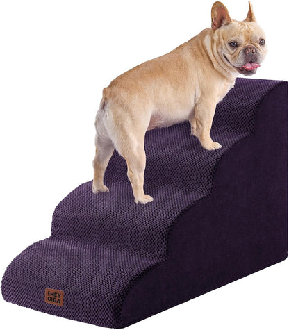 EHEYCIGA Curved Dog Stairs Ramp for 5-Step High Beds, 22.6" H Dog Steps | 33D Density of Pure Foam, for Small Dogs and Cats, Pet Stairs for High Bed Climbing, Non-Slip Balanced Pet Step Indoor, Grey23