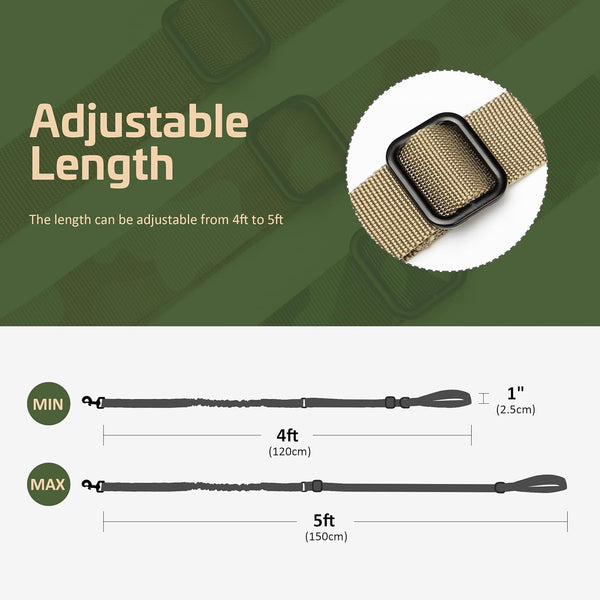 Forestpaw Tactical Dog Leash for Large Dogs, Khaki, 4-5FT | Heavy Duty Bungee, Shock Absorption, 2 Padded Handles, for Training Running Walking7