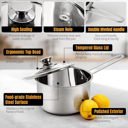 Stainless Steel Pots and Pans Set, 6 PCS Nonstick Induction Cookware Set | Works with Induction/Electric and Gas Cooktops, Dishwasher Safe4