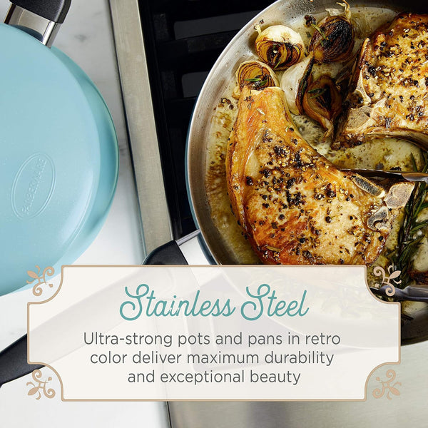 120 Limited Edition Stainless Steel Cookware Pots and Pans Set with Prestige Kitchen Tools, 10 Piece, Aqua Blue7