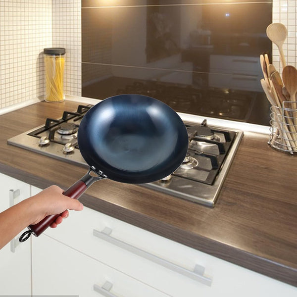 30Cm round Bottom Traditional Iron Wok with Wooden Handle, 1.5Mm Thick Gas Stove Wok Pan for Home Cooking, Pre-Seasoned Carbon Steel Stir-Fry Pan without Non-Stick Coating6