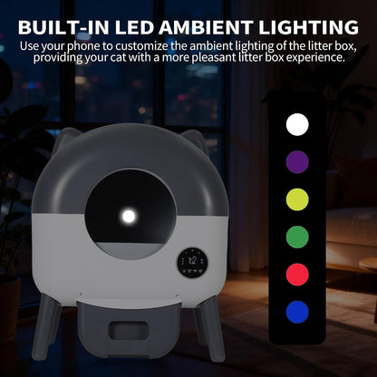 Self-Cleaning Cat Litter Box, 76L Large Capacity Automatic Litter Box for Multiple Cats, App-Controlled, Quiet & Odor-Free, Smart Safety Sensors, LED Night Light, Includes Trash Bags9