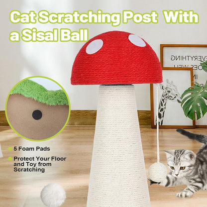 Mushroom Cat Scratching Post Cat Tree, Cute Cat Scratcher Tower with Interactive Ball Two-Layer Track Spring Ball Toys, Mushroom Scratch Post Cat Sisal Scratcher with Catnip for Indoor Cats6