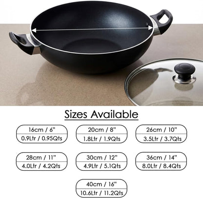 Non Stick Imperial Classic Wok with Glass Lid – Pfoa-Free Nonstick Wok Pan, Tempered Glass Lid with Steam Vent, Easy Clean Stir Fry Wok for Gas & Electric Stovetops (13")2