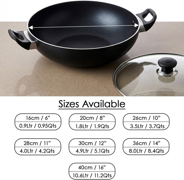 Non Stick Imperial Classic Wok with Glass Lid – Pfoa-Free Nonstick Wok Pan, Tempered Glass Lid with Steam Vent, Easy Clean Stir Fry Wok for Gas & Electric Stovetops (13")2