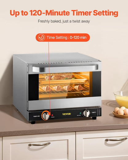 Commercial Convection Oven, 21L/19Qt, Quarter-Size Conventional Oven Countertop, 1440W 3-Tier Toaster W/Front Glass Door, Electric Baking Oven W/Trays Wire Racks Clip Gloves, 120V4