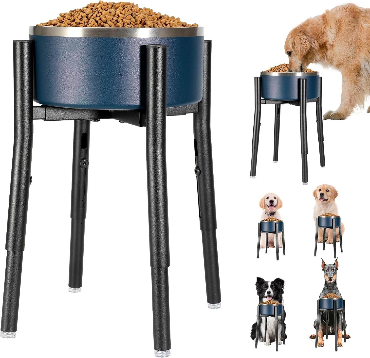proerr-single-dog-bowl-stand-tall-dog-food-stand-adjustable-wide-7-11-heights-14-5-metal-elevated-pet-bowl-holder-raised-water-feeder-for-medium-large-dogbowl-not-included