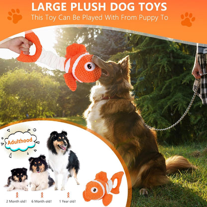 Squeaky Clownfish Dog Toy, Plush Crinkle Tug Toy with Handle | Pineapple Cotton Plush with Squeaker, Crinkle Paper, Stretchable Body, and Tug Handle for Interactive Indoor or Outdoor Play4