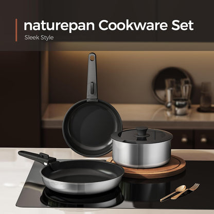 5PCS Pots and Pans Set Non Stick, Diamond-Titanium Ceramic Cookware Set & 3 Layer Stainless Steel with Detachable Handle, Induction Cookware, Non Toxic Oven/Dishwasher Safe, Black12
