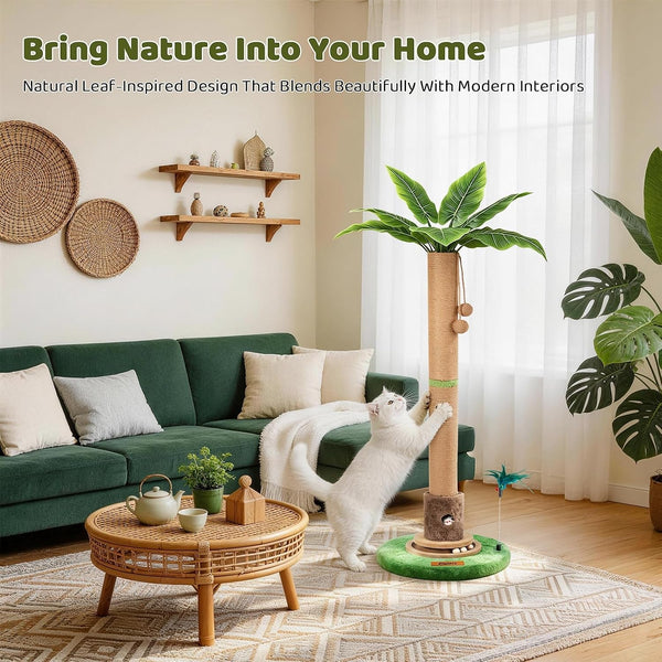 【Material Upgrade】 Famifit 50.8" Plant Cat Scratching Post, Tall Cat Tree | Natural Sisal Rope Scratcher with Solid Wood Ball Track & Mouse Hole, Interactive Design for Indoor Cats & Kittens2