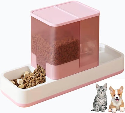 Tfwadmx Automatic Cat Food and Water Dispenser Gravity Dog Feeder Auto Cat Feeder 2 in 1 Pet Food Dispenser for Cats Small Dogs(Pink)1