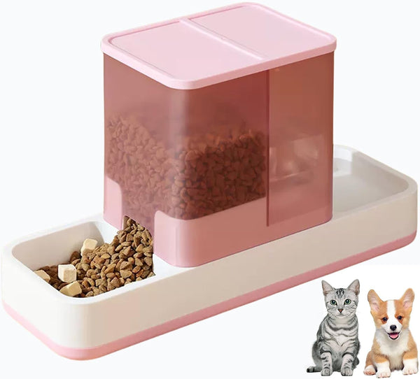 Tfwadmx Automatic Cat Food and Water Dispenser Gravity Dog Feeder Auto Cat Feeder 2 in 1 Pet Food Dispenser for Cats Small Dogs(Pink)1