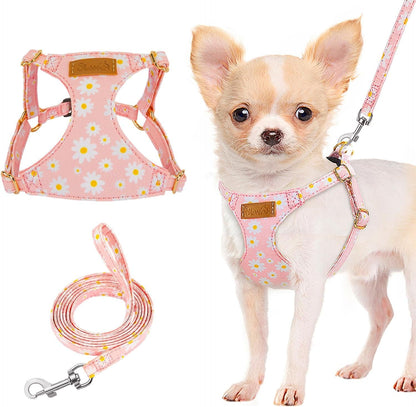 Lukovee No Pull Puppy Harness and Leash Set - Adjustable Lightweight Soft Suede Pet Harness Vest, with Snap Buckle & 51In Leash for Small Medium Dogs (Pink Rose, XXS)10