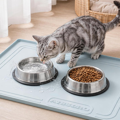 22X19 Pet Feeding Mat Waterproof Nonslip Cats and Dogs Water Bowl Mat | Silicone 0.59" Raised Edges Contain Food & Water Spills, Easy to Clean, Bpa-Free, Reinforced to Resist Collapse,Light Green10