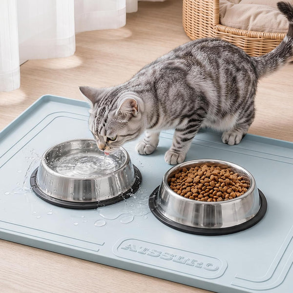 22X19 Pet Feeding Mat Waterproof Nonslip Cats and Dogs Water Bowl Mat | Silicone 0.59" Raised Edges Contain Food & Water Spills, Easy to Clean, Bpa-Free, Reinforced to Resist Collapse,Light Green10