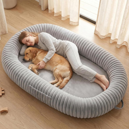 Oversized Human Dog Bed for Large Breed Dogs, 77.5X61.8X9.8 Inch Extra Large Plush Orthopedic Bed with Washable Removable Cover, Non-Slip Bottom, Soft Plush Shared Bed for Bedroom Living Room1