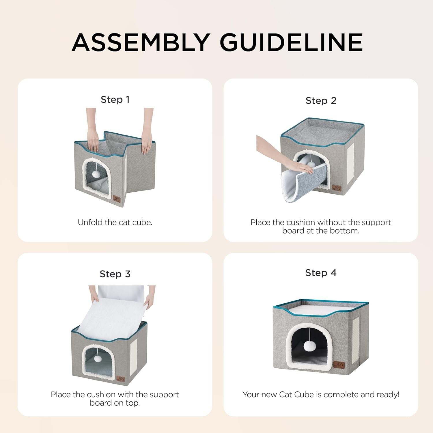 bedsure-cat-house-bed-for-indoor-cats-with-fluffy-ball-and-scratch-pad-grey-16-5x16-5x13-in-large-cat-cave-for-multiple-pets-foldable-cat-hideway-cube-for-sleeping-kitten