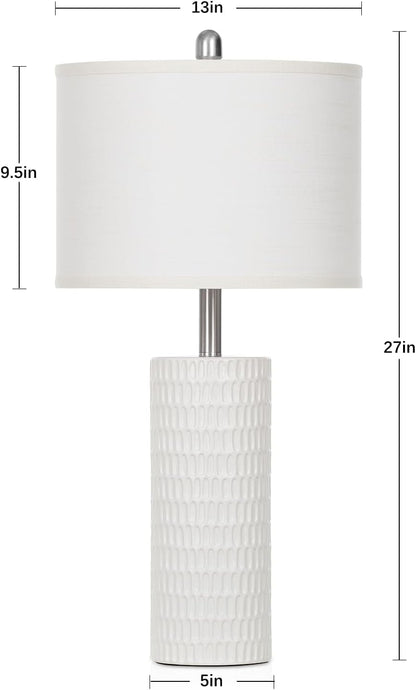 27" Ceramic Table Lamp, Farmhouse Table Lamp for Living Room, White Lamp for Bedroom, Night Stand, Modern Bedside Lamp Set of 2, End Table Lamps, White(2 Bulbs Included)7