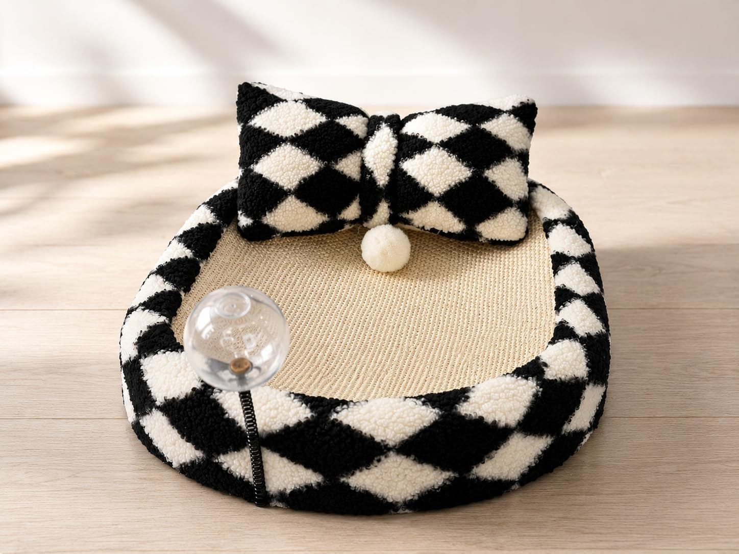 furso-cat-bed-scratcher-lounge-for-indoor-cats-sisal-scratch-pad-with-spring-treat-ball-plush-pillow-play-toy-diamond-design-protects-furniture