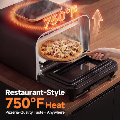 Convection Pizza Oven Electric, IPX4 Waterproof Countertop Air Fryer Oven, Fits 13-Inch Pizza, Heats up to 750℉, 6 Cooking Functions and 5 Pizza Presets, Pizza Stone & Pizza Peel Included4
