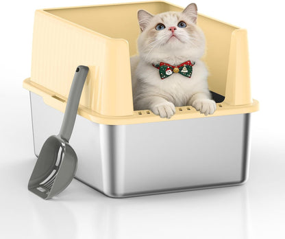 Stainless Steel Cat Litter Box, 11.8" High Sides for Litter Scatter & Urine Spray Control, Easy to Clean Non-Stick Litter Pan, Low Entry for Kittens, Small Cats, Compact Space-Saving Design10