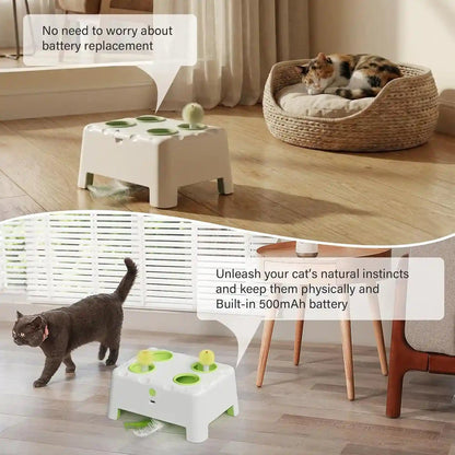 Magic House Interactive Cat Toy with 3 Modes, Rechargeable Whack-A-Mole Feather Toy for Indoor Cats, 4 Holes & 4 Accessories6